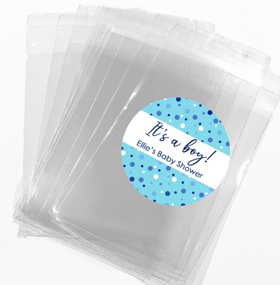  Blue Its A Boy Polka Dots Baby Shower Party Favours Sweet Bags Stickers Kits