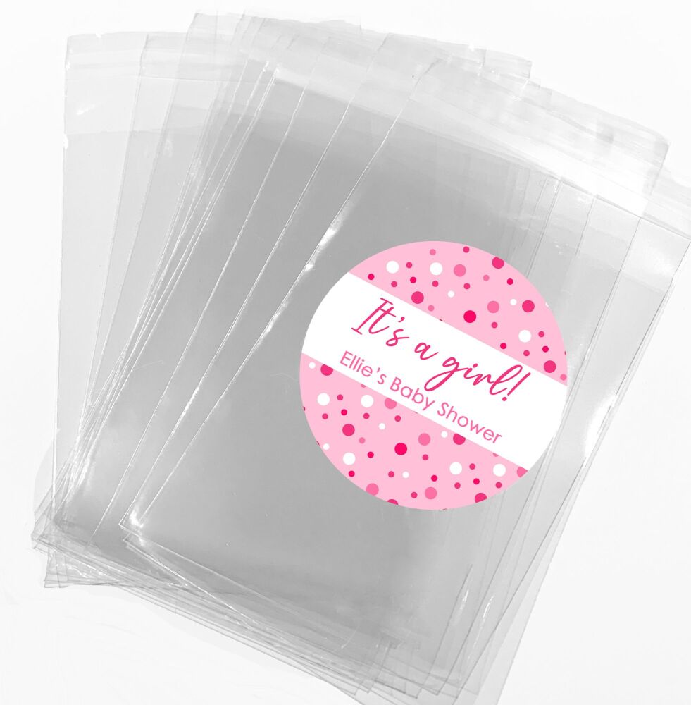 Its A Girl Pink Polka Dots Baby Shower Party Favours Sweet Bags Stickers Kits