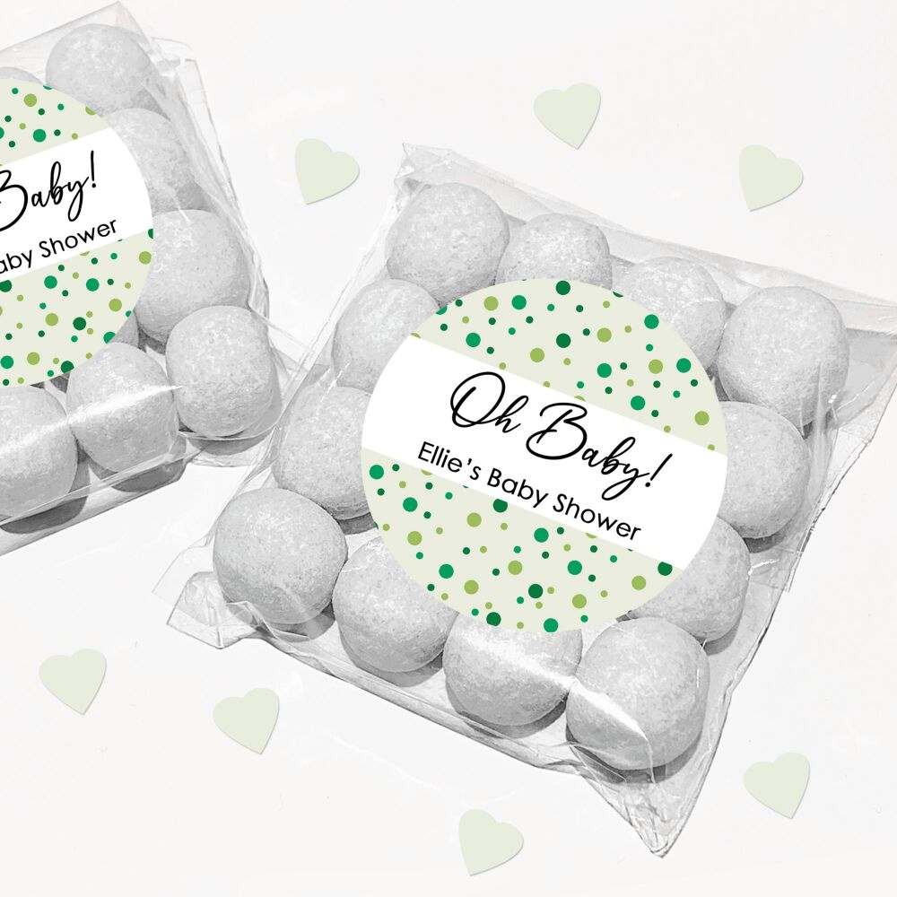 Baby Shower Party Favours Sweet Bags Stickers Kits Green Oh Baby Polka Dots