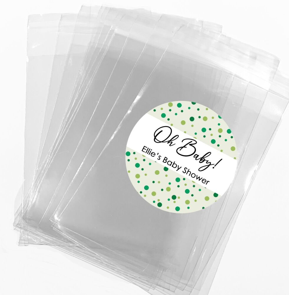  Green Oh Baby Polka Dots Baby Shower Party Favours Sweet Bags Stickers Kits