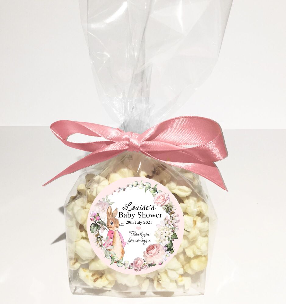 Pink Flopsy Bunny Baby Shower Party Favours Popcorn Bags Kits x1
