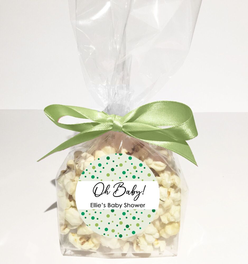 Green Oh Baby Polka Dots Baby Shower Party Favours Popcorn Bags Kits x1