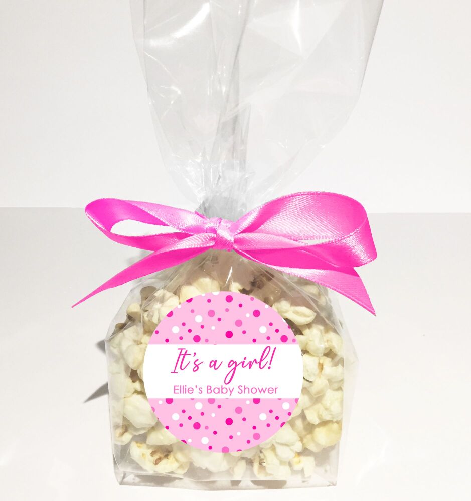 It’s a Girl Pink Polka Dots Baby Shower Party Favours Popcorn Bags Kits x1