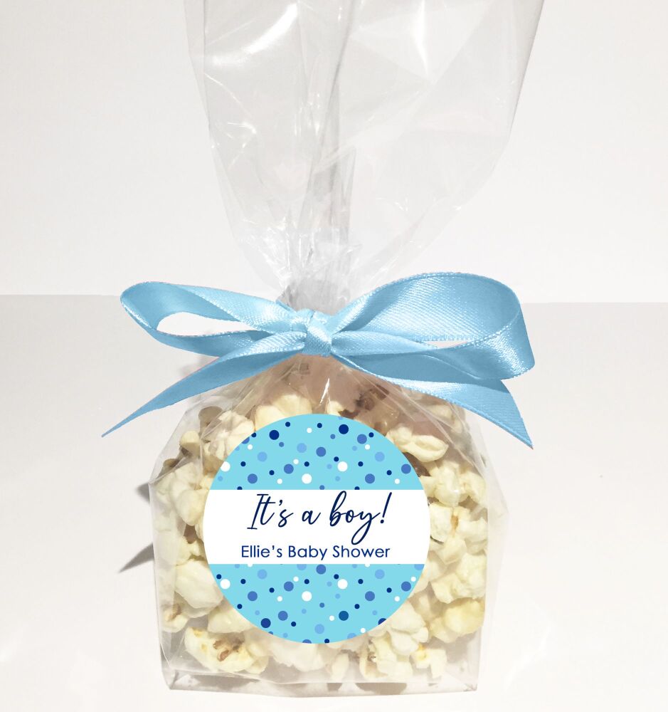 It’s a Boy Polka Dots Blue Baby Shower Party Favours Popcorn Bags Kits x1