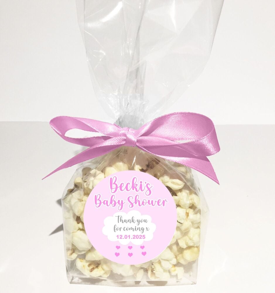 Pink Raindrop Cloud Baby Shower Party Favours Popcorn Bags Kits x1