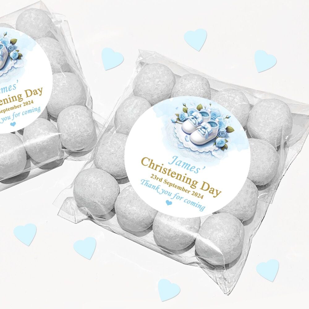 Blue Booties Christening Favours Sweet Bags Stickers Kits