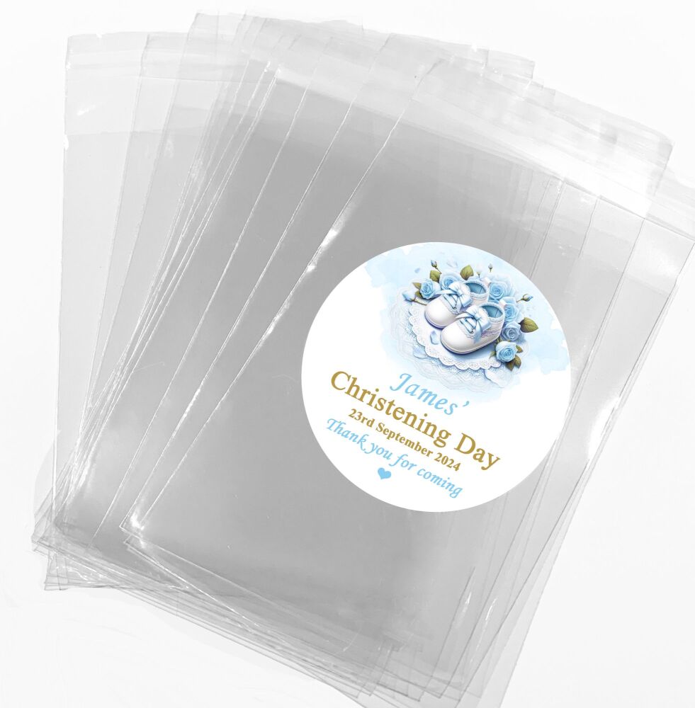 Blue Booties Christening Favours Sweet Bags Stickers Kits
