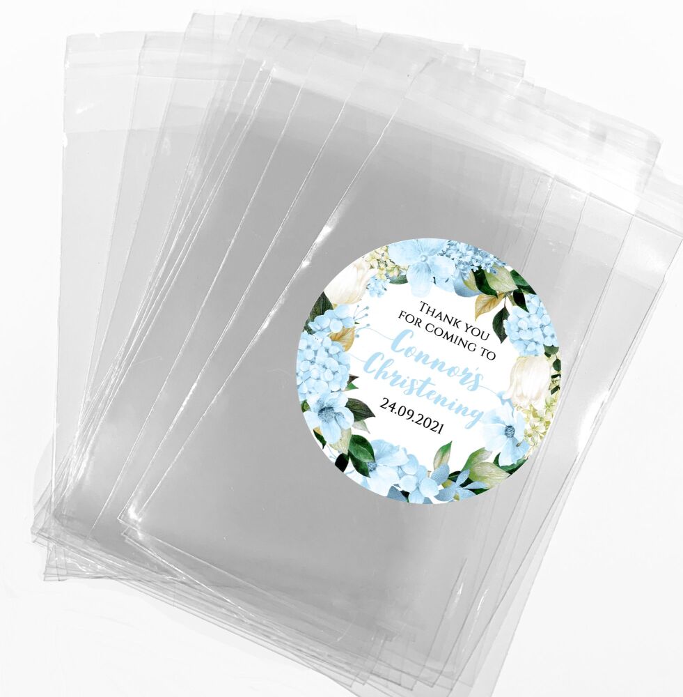 Blue Hydrangeas Christening Favours Sweet Bags Stickers Kits