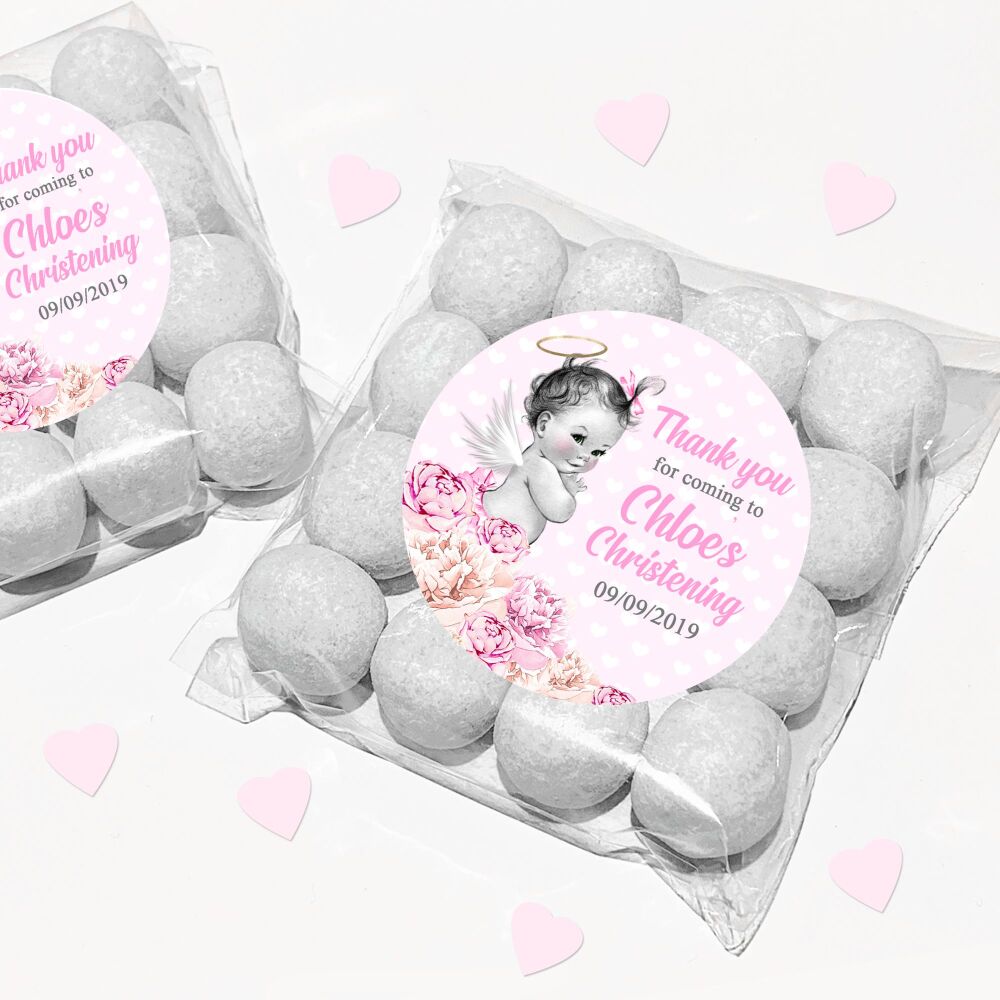 Vintage Baby Girl Christening Favours Sweet Bags Stickers Kits