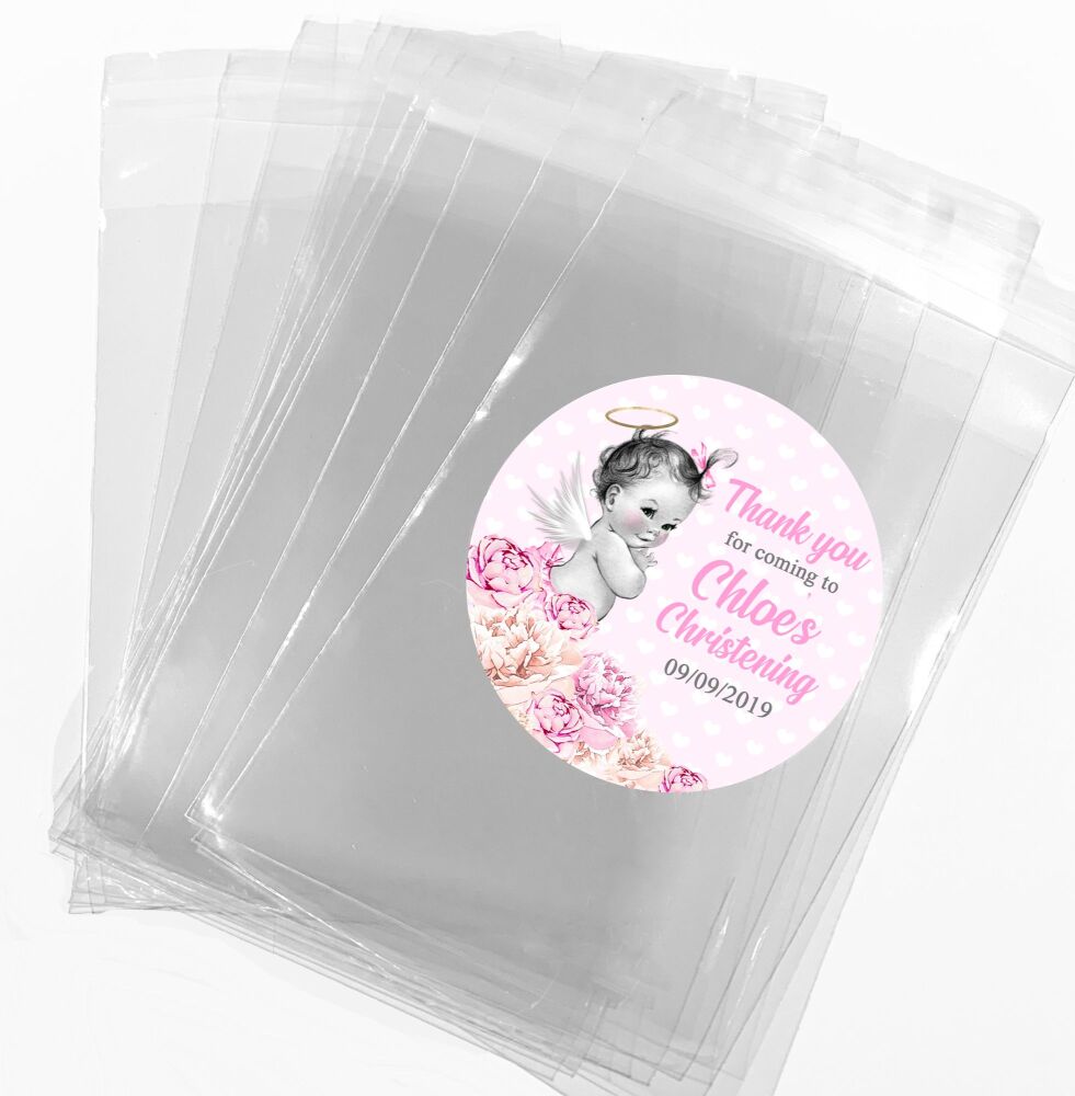 Vintage Baby Girl Christening Favours Sweet Bags Stickers Kits