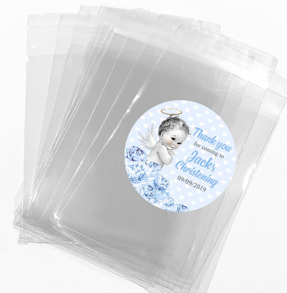 Vintage Baby Boy Christening Favours Sweet Bags Stickers Kits