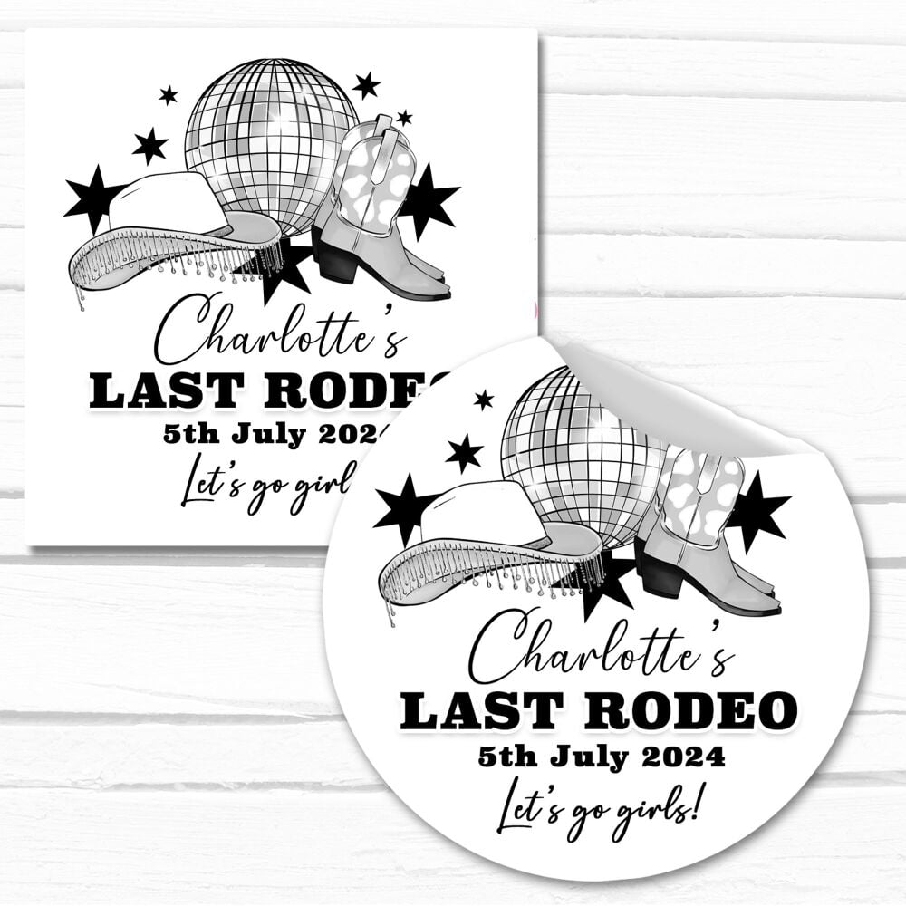 Last Rodeo Cowgirl Disco Black and White Hen Party Stickers