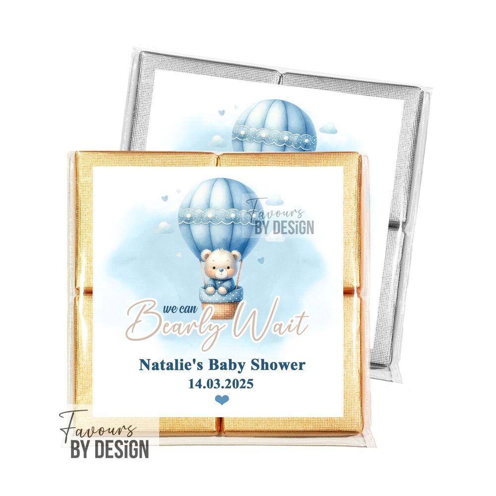 Can Bearly Wait Blue Air Balloon Baby Shower Chocolates Table Favours x1