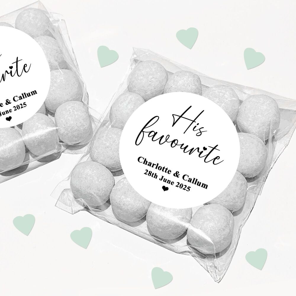 His Favourite Personalised Wedding Favours Sweet Bags Stickers Kits