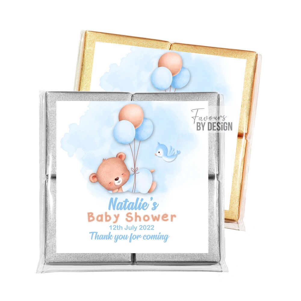Baby Shower Chocolates Table Favours Blue Can Bearly Wait Air Balloon x1