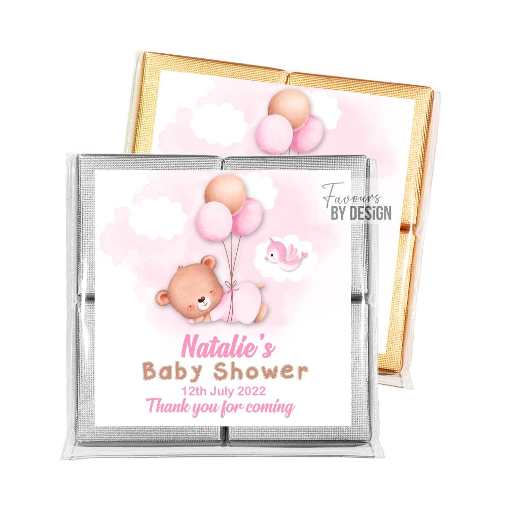 Pink Sleeping Bear Balloons Baby Shower Chocolates Table Favours x1