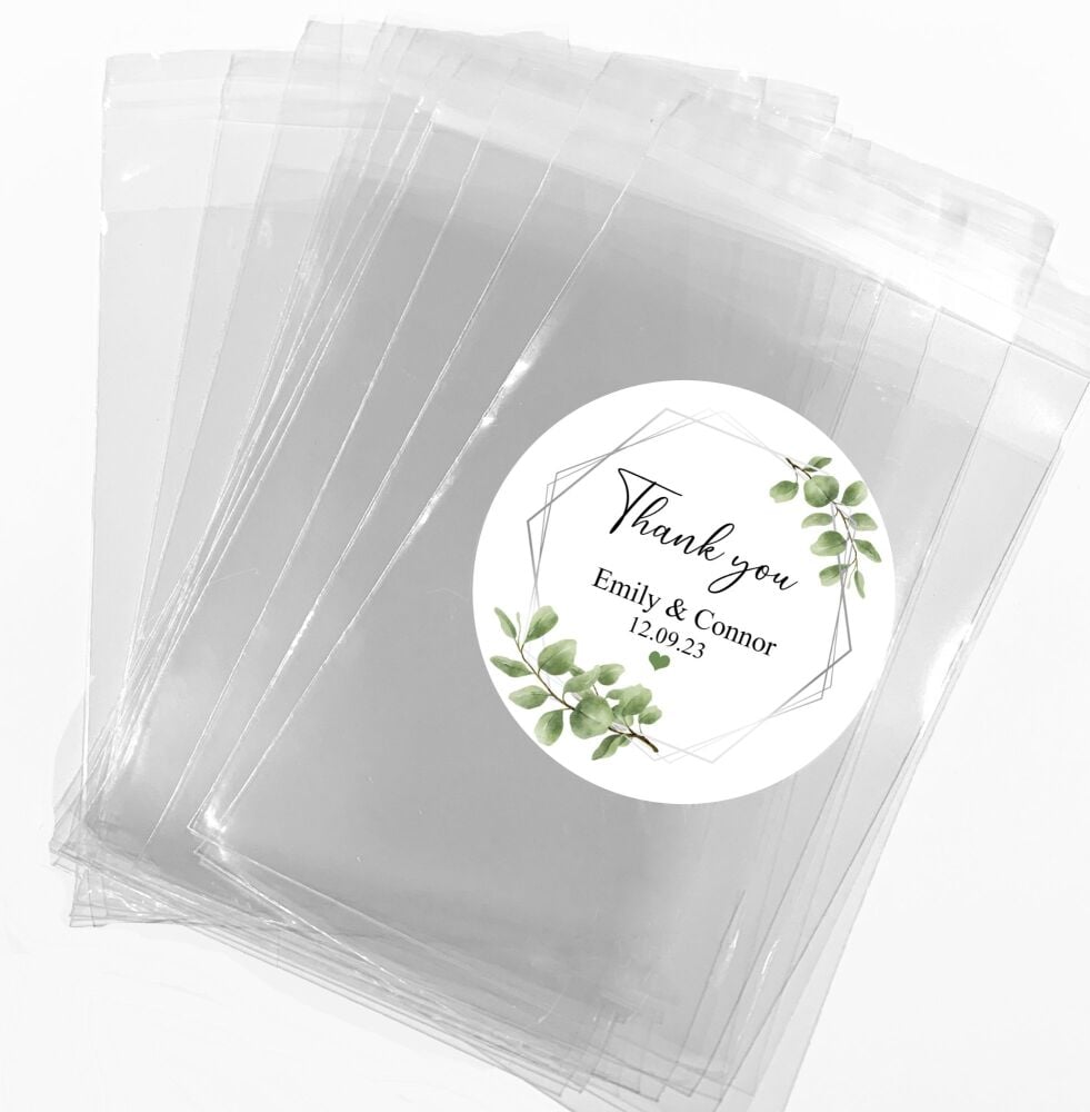 Botanicals Silver Frame Personalised Wedding Favours Sweet Bags Stickers Kits