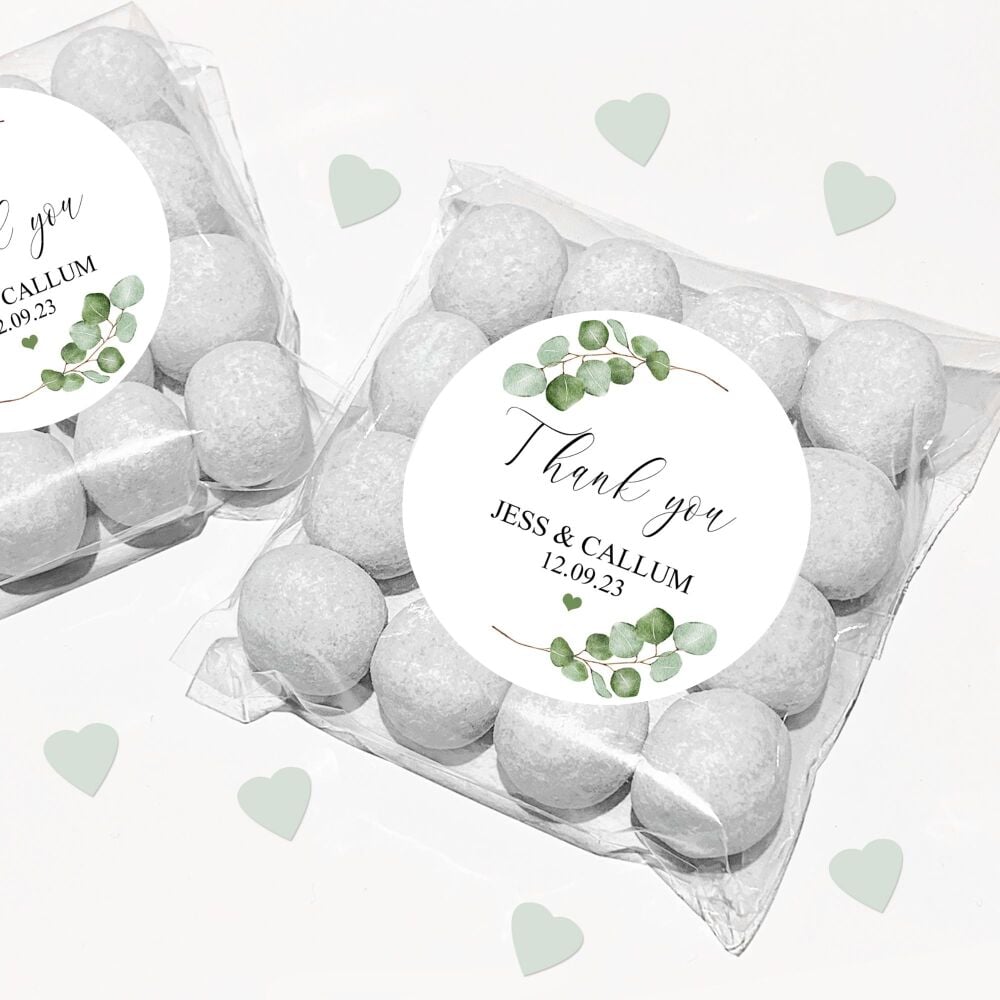 Eucalyptus Branches Personalised Wedding Favours Sweet Bags Stickers Kits