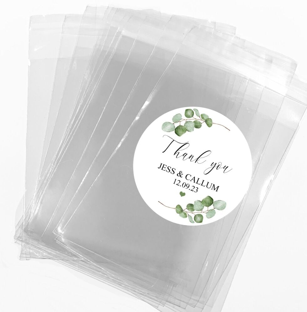 Eucalyptus Branches Personalised Wedding Favours Sweet Bags Stickers Kits