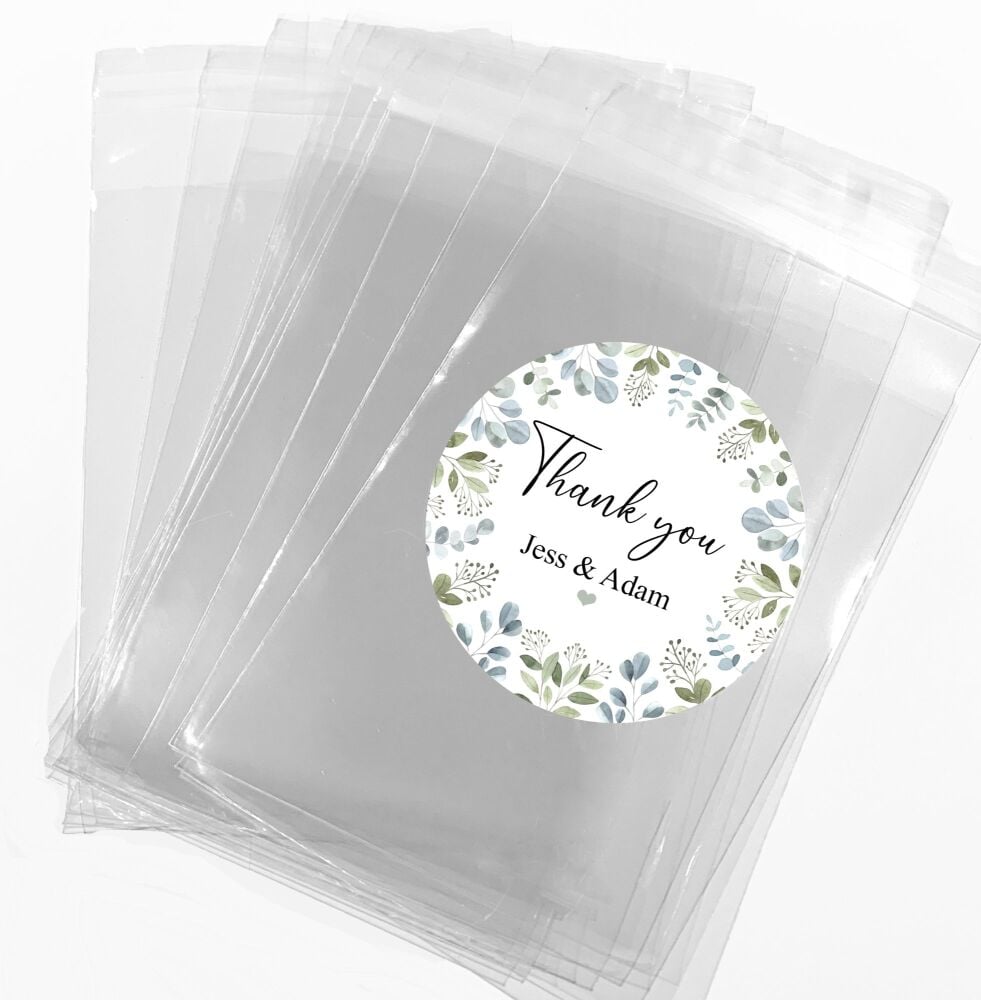 Eucalyptus Edges Personalised Wedding Favours Sweet Bags Stickers Kits