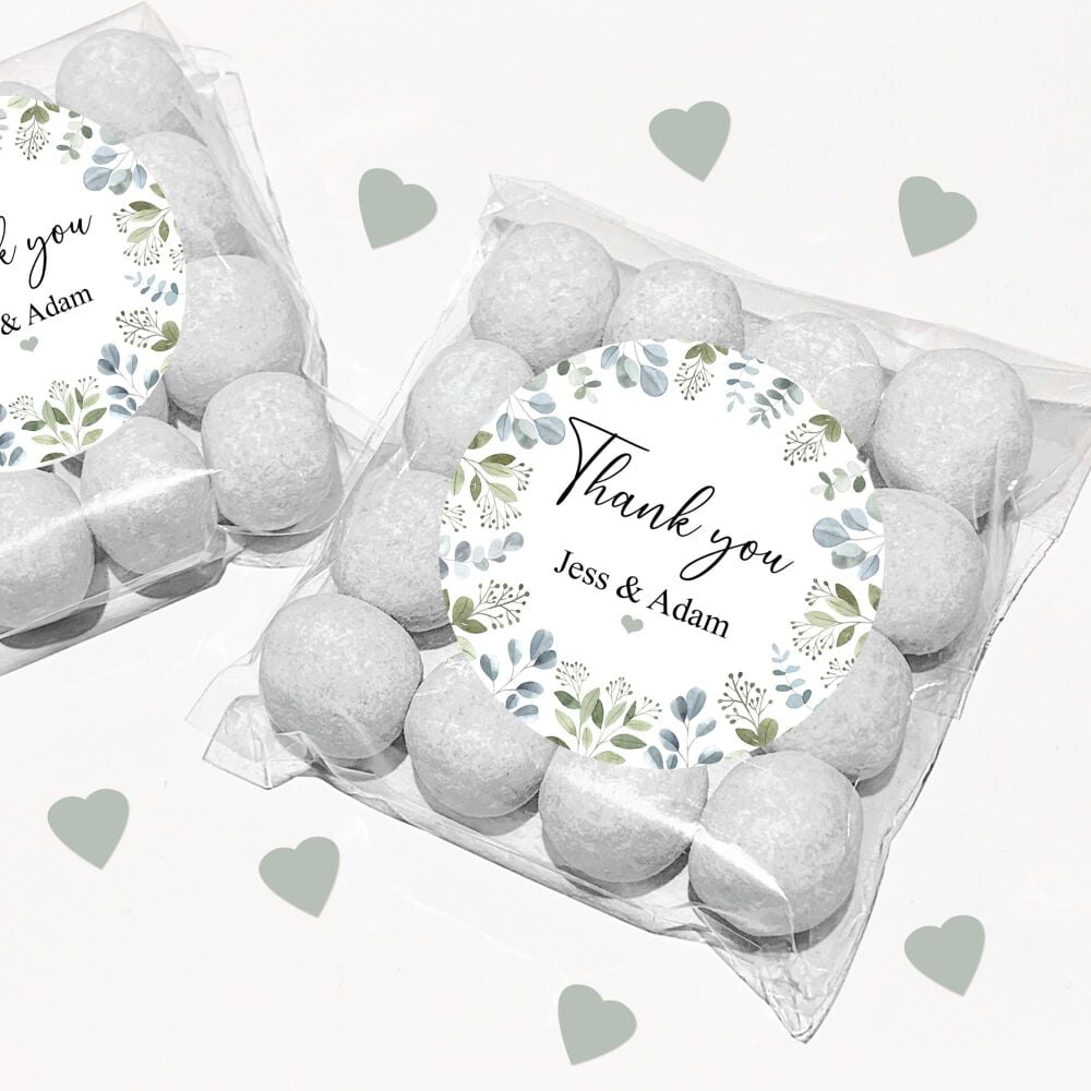 Eucalyptus Edges Personalised Wedding Favours Sweet Bags Stickers Kits