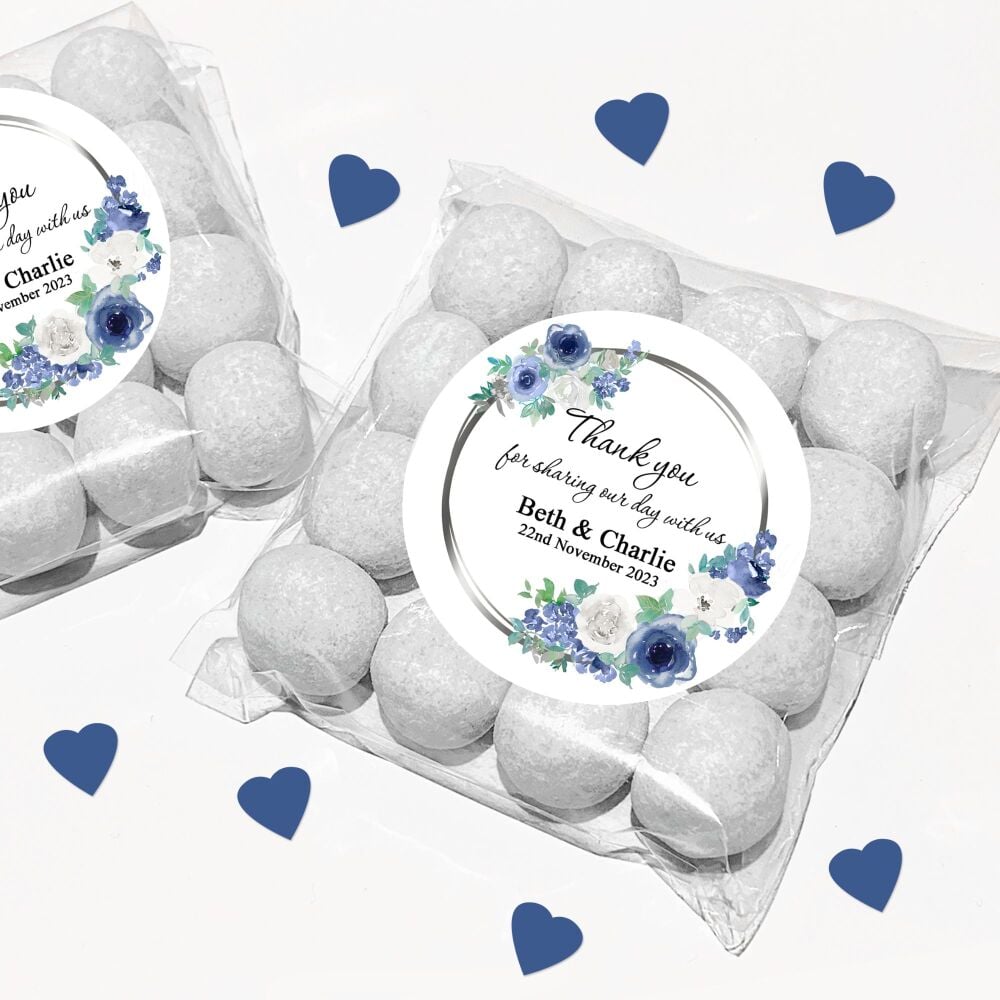 Blue And White Flowers Personalised Wedding Favours Sweet Bags Stickers Kits