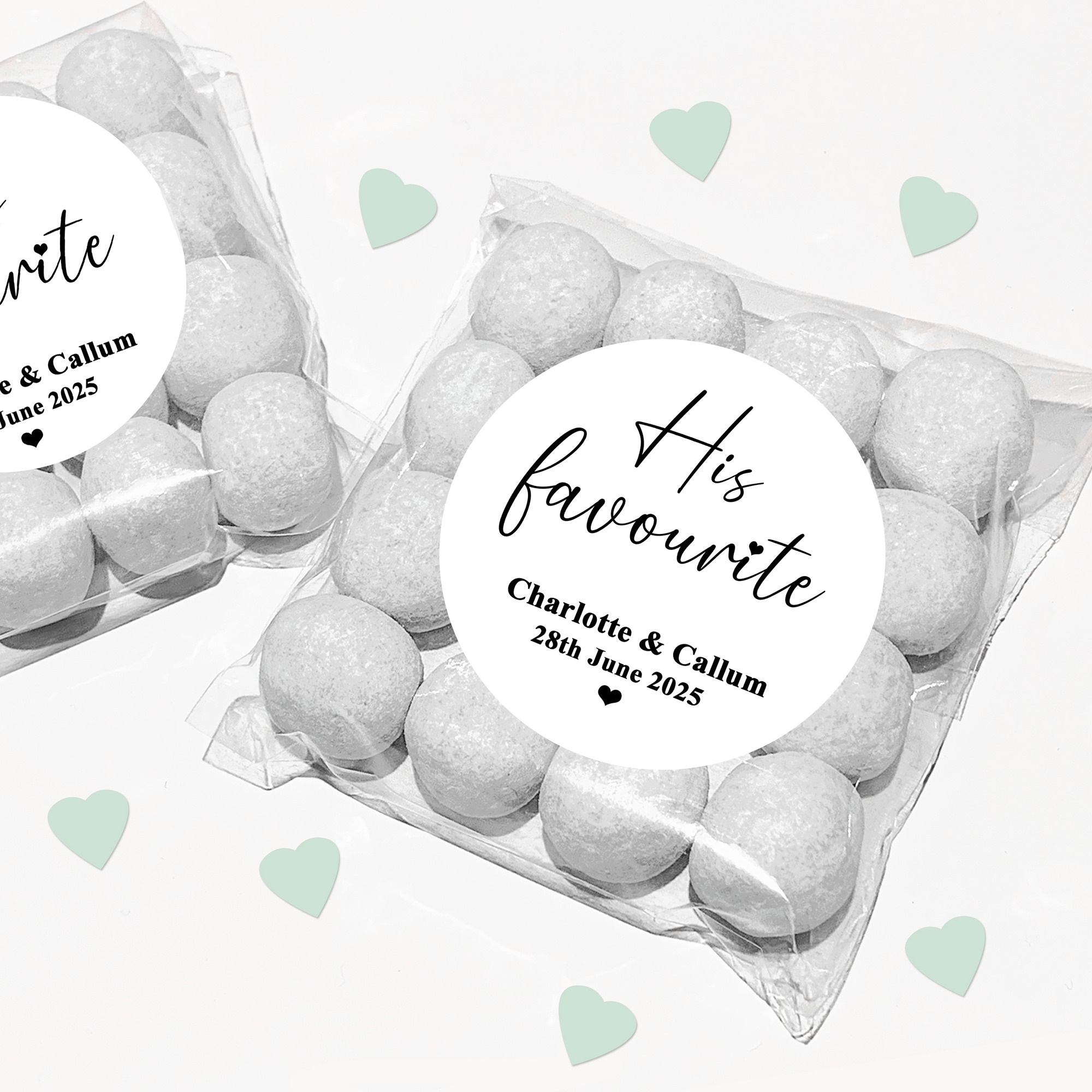 Personalised wedding sweet bags his favourite