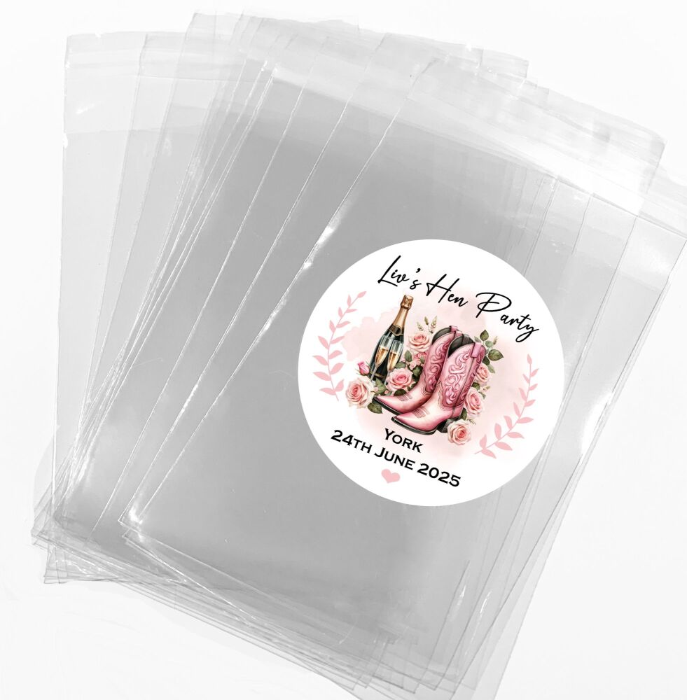 Cowgirl Boots And Roses Hen Party Favours Sweet Bags With Stickers Kits