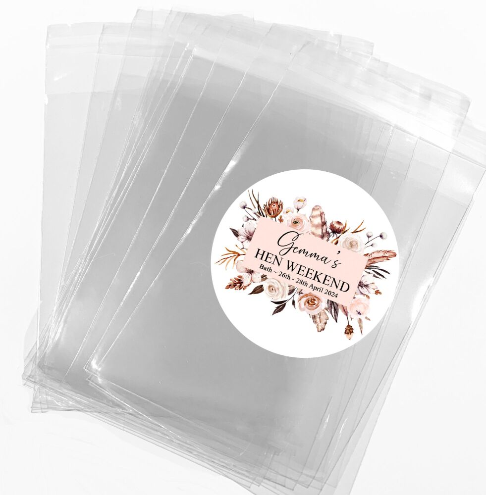 Boho Autumn Flowers Hen Party Favours Sweet Bags With Stickers Kits
