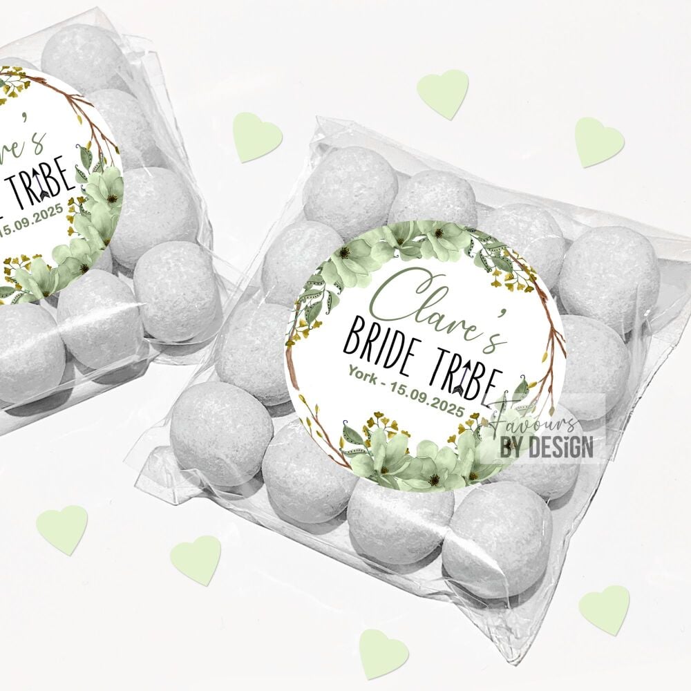 Green Floral Bride Tribe Personalised Hen Party Favours Sweet Bags With Stickers Kits