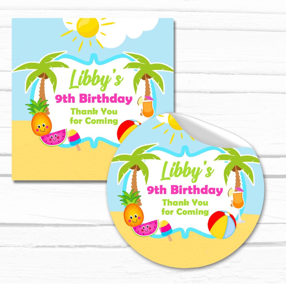 Beach Theme Personalised Party Bags Stickers