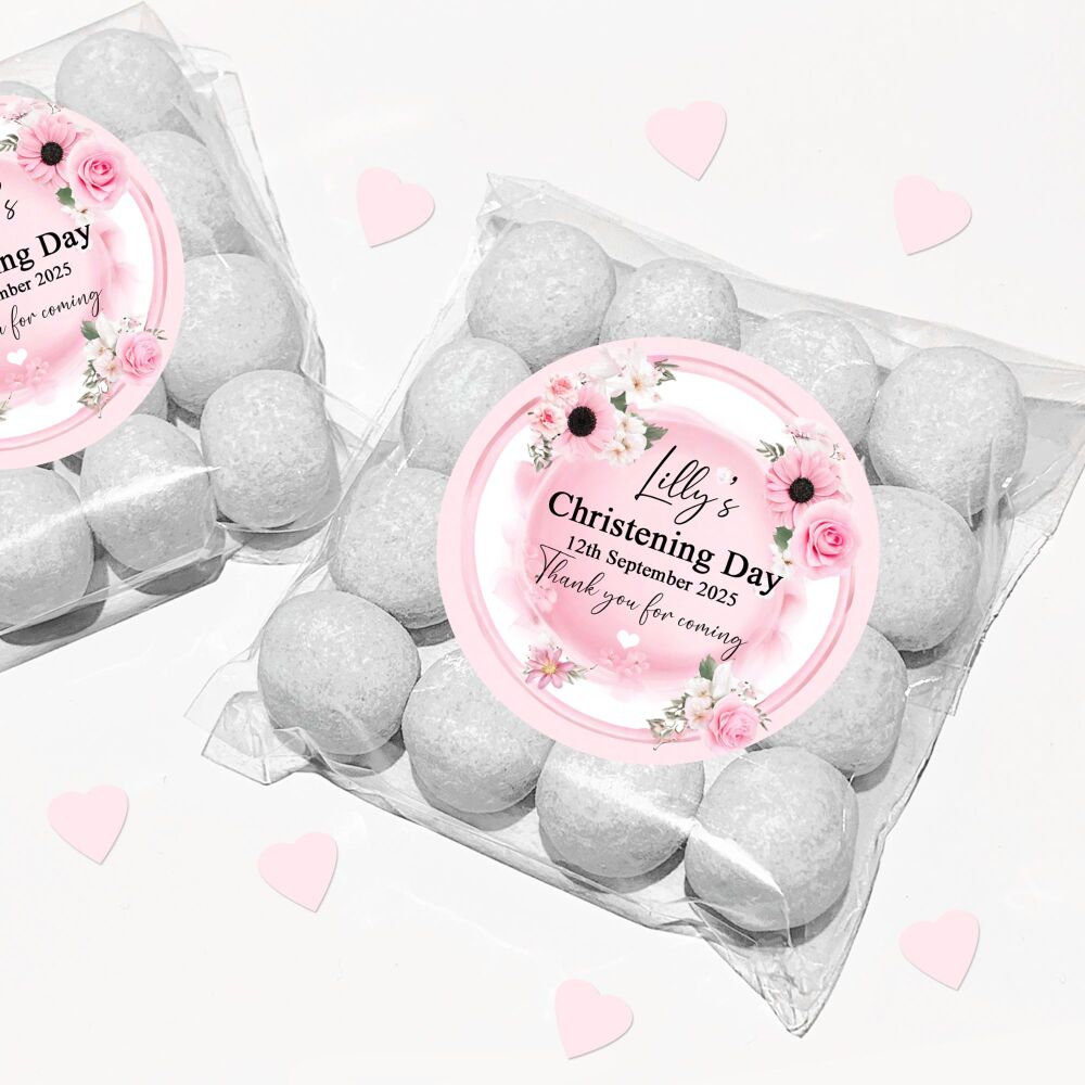 Pink Spring Blossoms Christening Favours Sweet Bags Stickers Kits