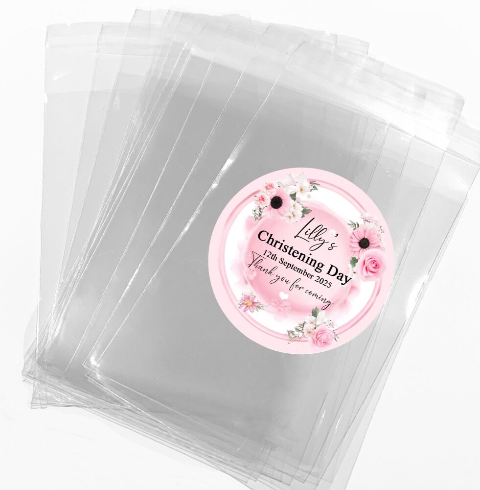 Pink Spring Blossoms Christening Favours Sweet Bags Stickers Kits