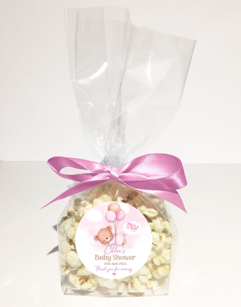 Pink Sleeping Bear Baby Shower Party Favours Popcorn Bags Kits x1