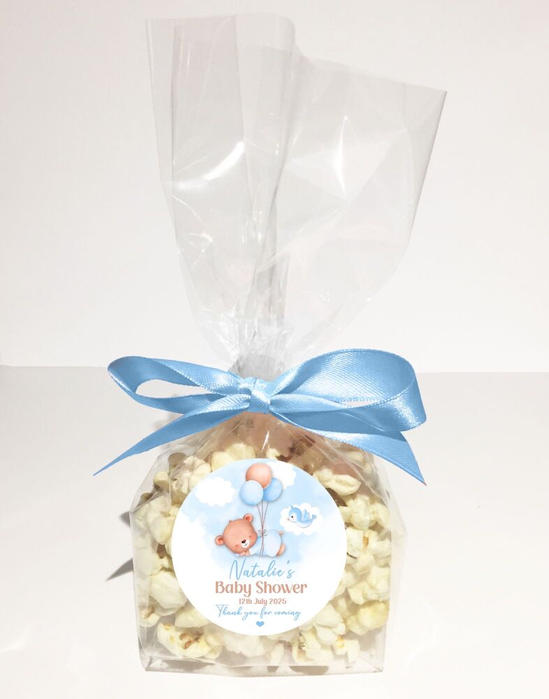 Blue Sleeping Bear Baby Shower Party Favours Popcorn Bags Kits x1