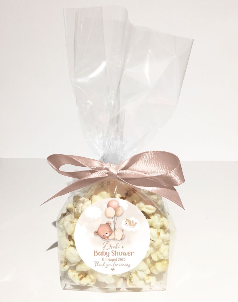 Brown Sleeping Bear Baby Shower Party Favours Popcorn Bags Kits x1