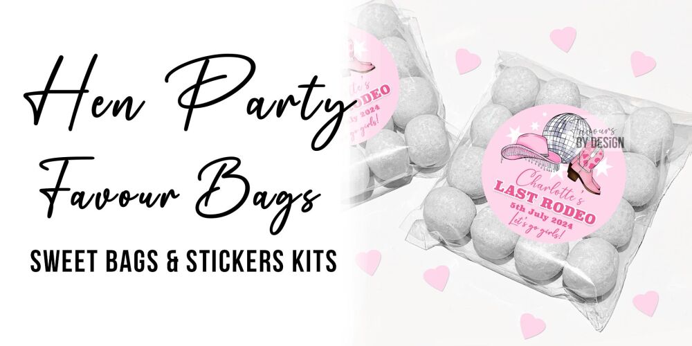 hen party favours sweet bags and stickers kits