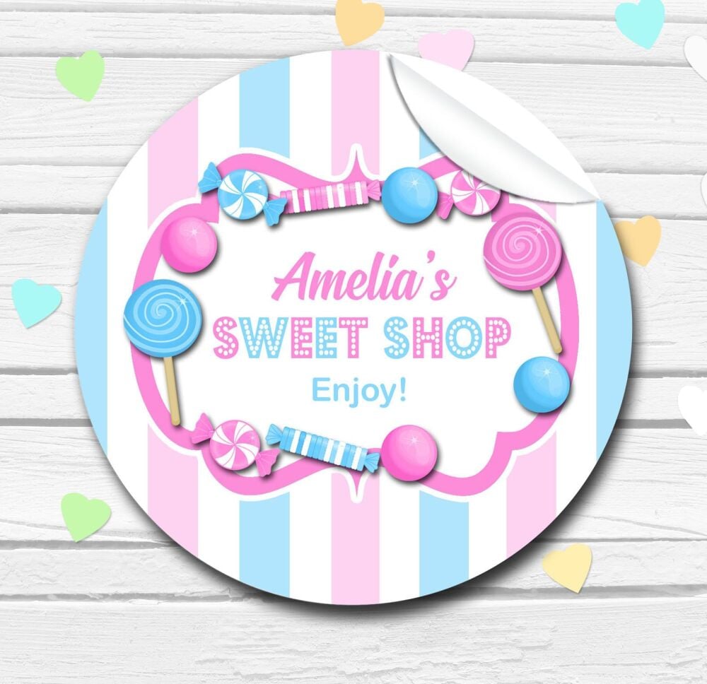 Personalised Stickers Baby Pink And Blue Sweets Theme