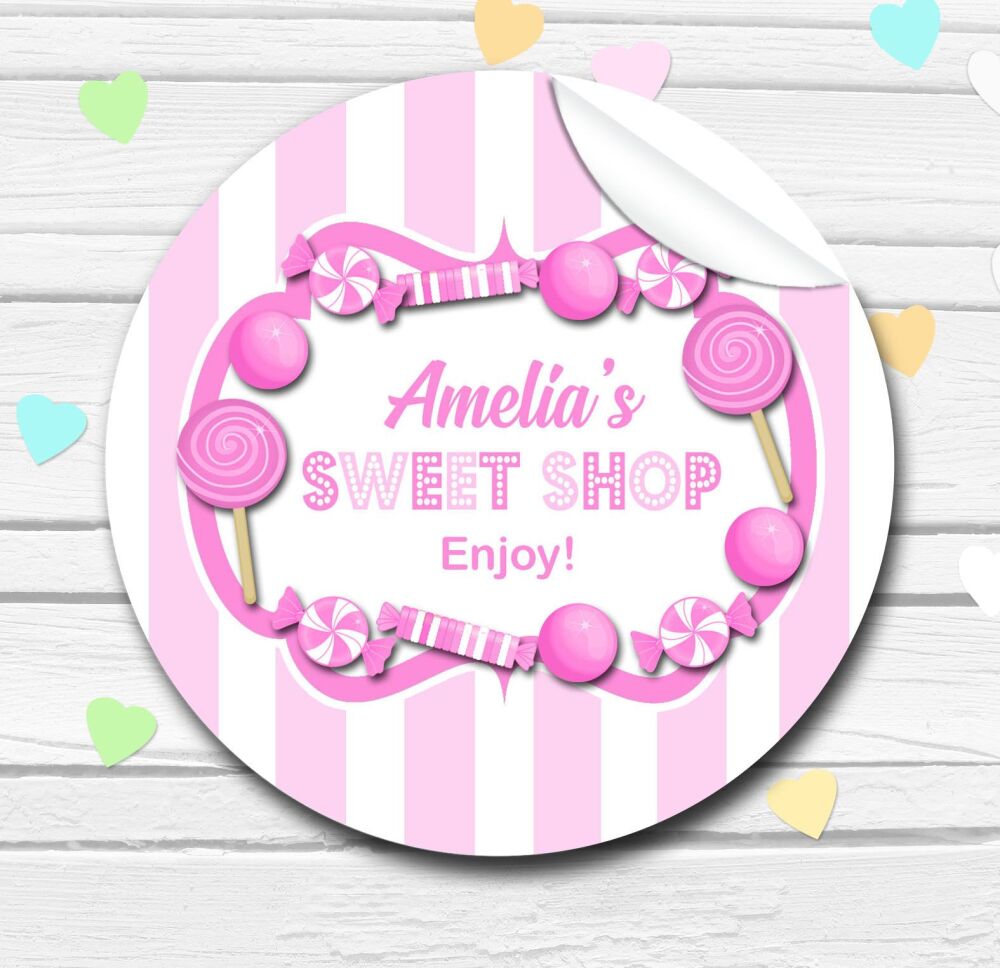 Personalised Stickers Baby Pink Sweets Theme