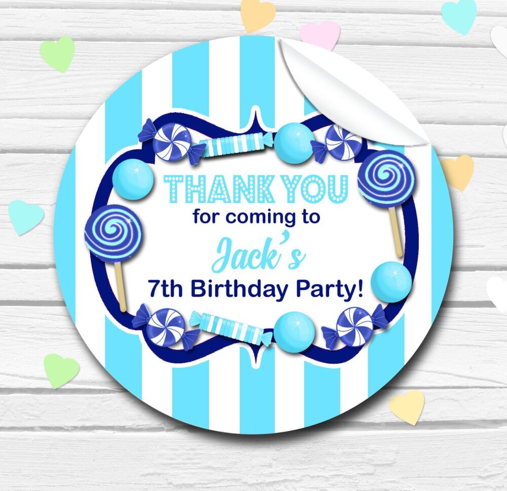 Personalised Stickers Blue Sweets Theme