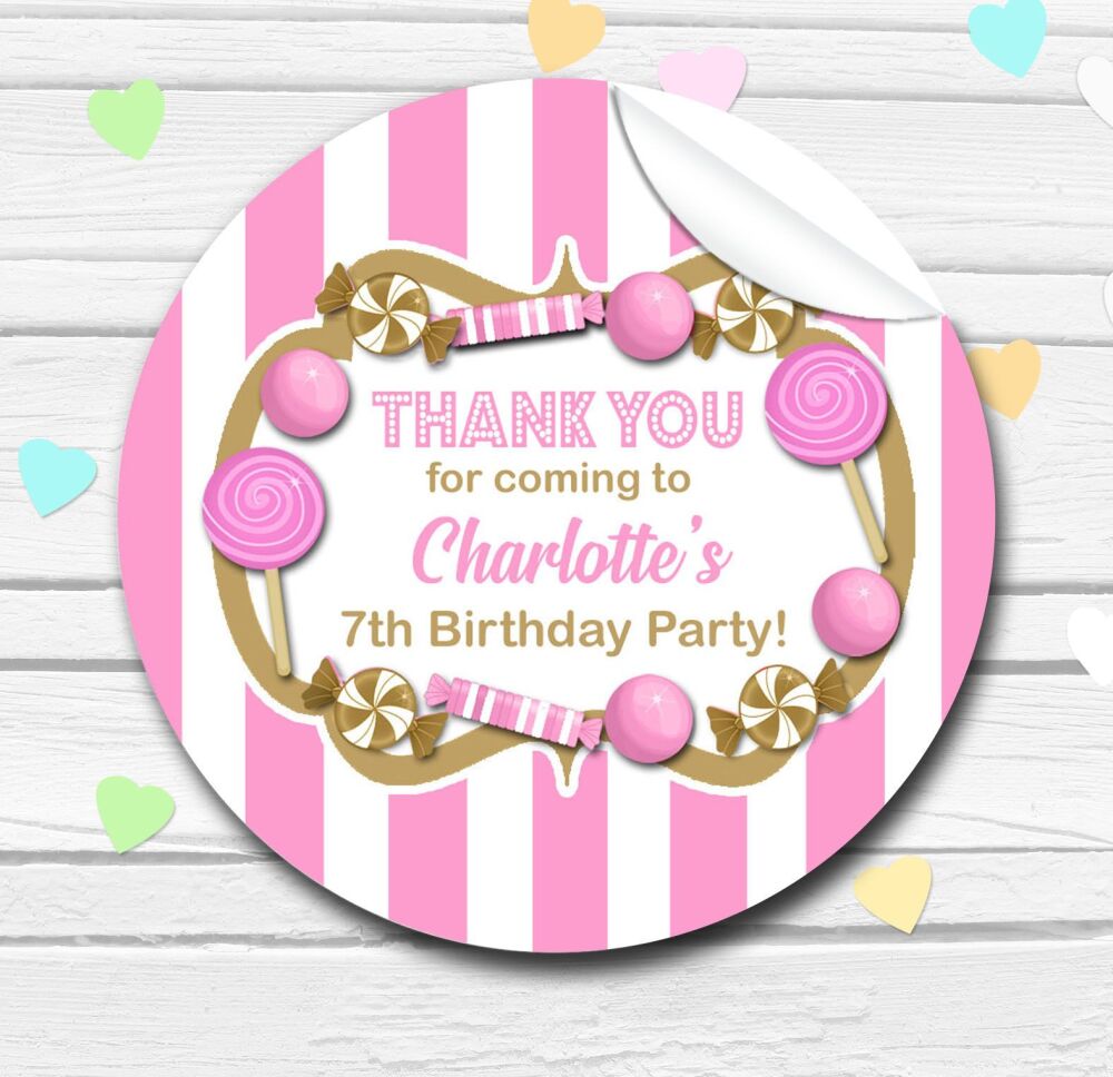 Personalised Stickers Pink And Gold Sweets Theme