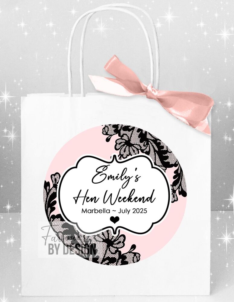 Pink With Black Lace Hen Party Bags x1