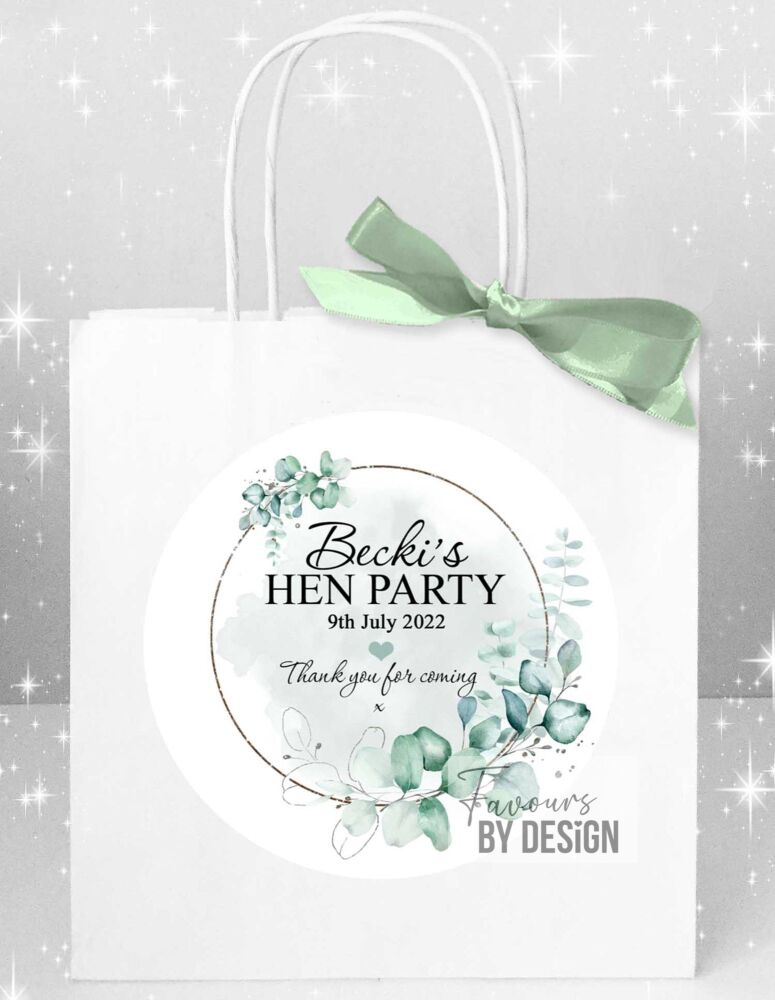 Green Eucalyptus Silver Frame Hen Party Bags x1