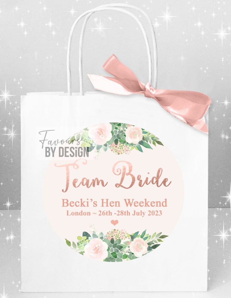 Team Bride Floral Rose Gold Hen Party Bags x1