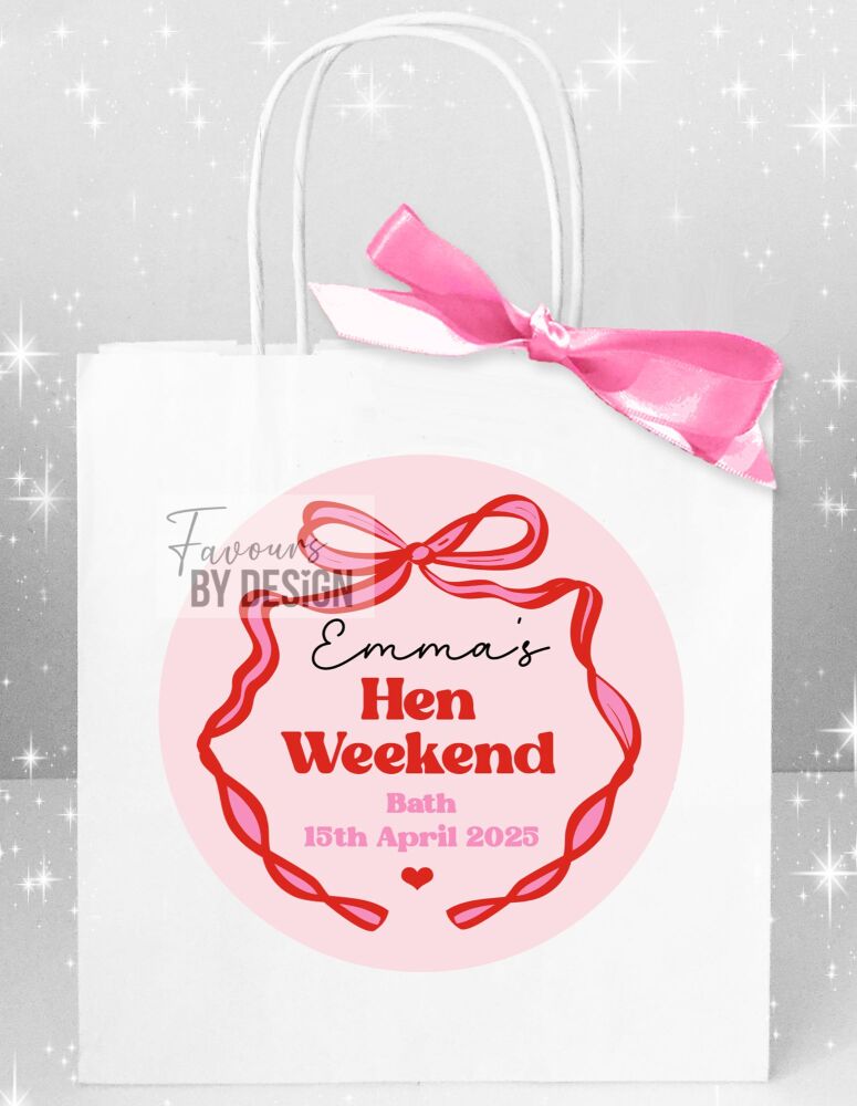 Red and Pink Ribbon Bow Hen Party Bags x1