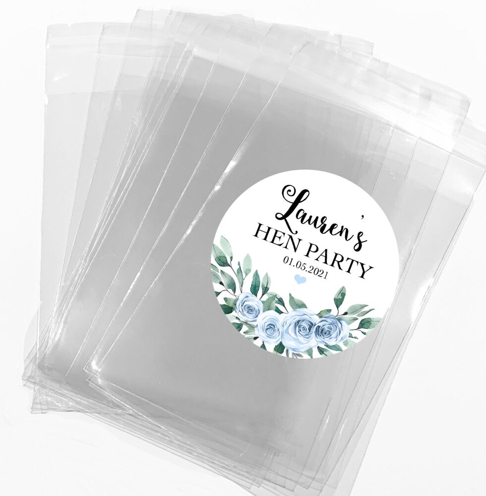 Blue Flowers Hen Party Sweet Bags With Stickers Kits x1
