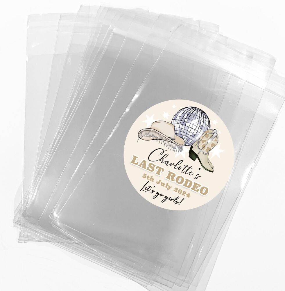 Beige Last Rodeo Disco Hen Party Sweet Bags With Stickers Kits x1
