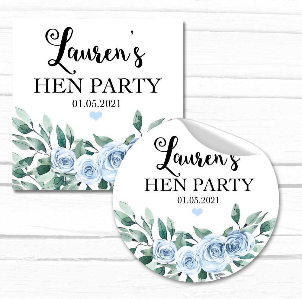 Blue Flowers Hen Party Stickers A4 Sheet x1