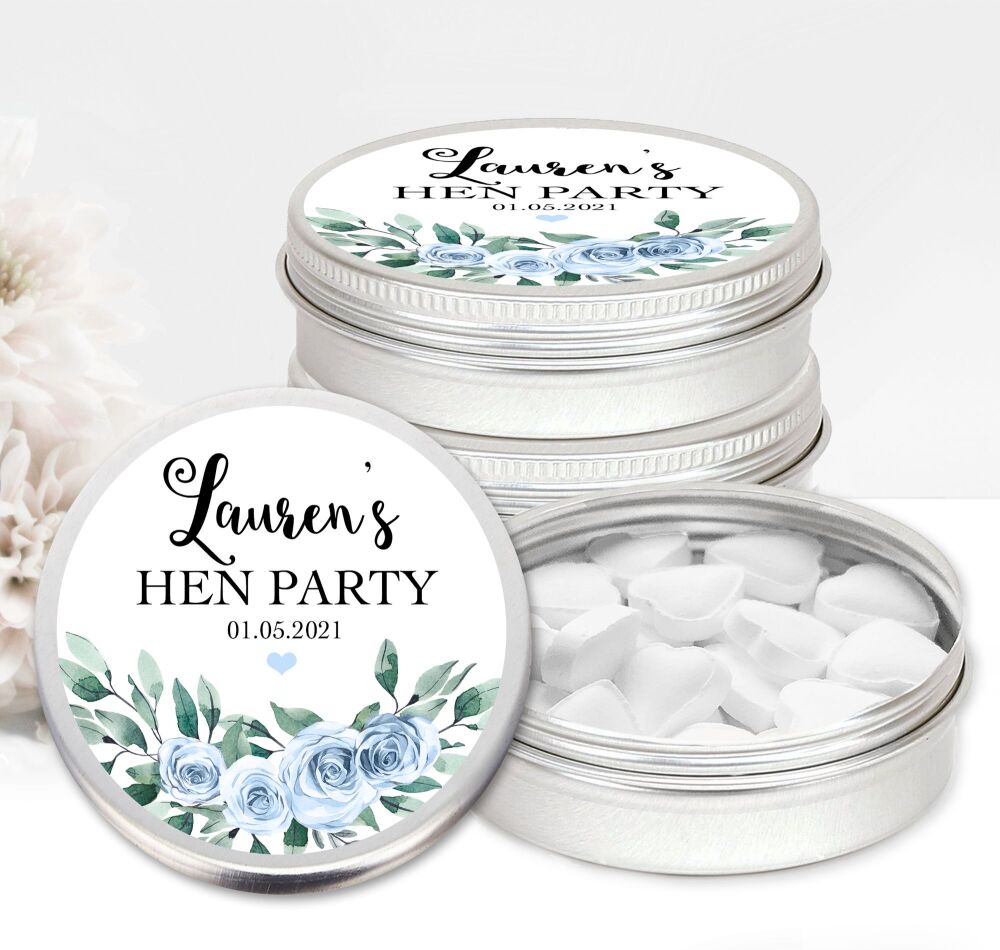 Blue Flowers Hen Party Favours Sweets Mints Tins x1