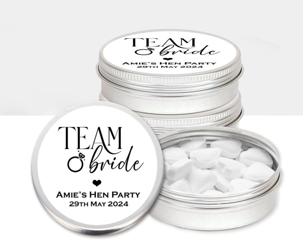Team Bride Hen Party Favours Sweets Mints Tins x1